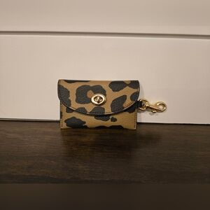 Coach Leopard Print Card Case with Gold Accents